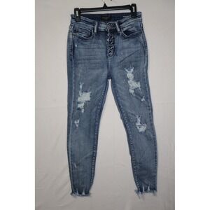 Judy Blue Skinny Fit Distressed Button Fly Jeans Medium Wash Size 3 26 Womens